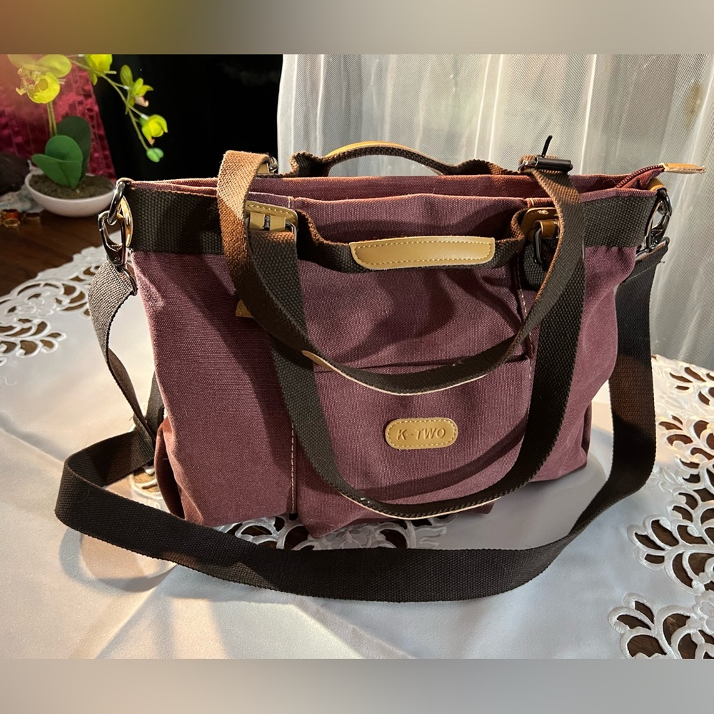 K-Two BNWOT Massenger shoulder or crossed body purple canvas bag. Cute style.
